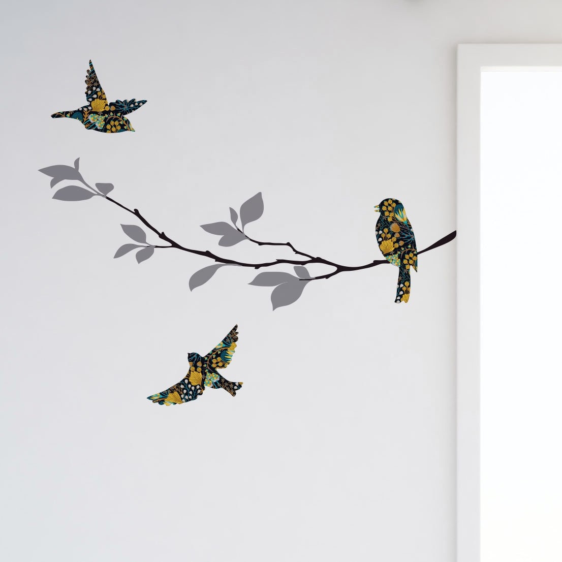 Ensemble de décalcomanies murales oiseaux et branche d'arbre, motif de  récolte florale -  France