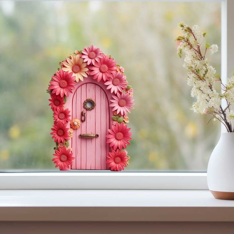 Pink Daisy Bloom Fairy Door Decal - Etsy