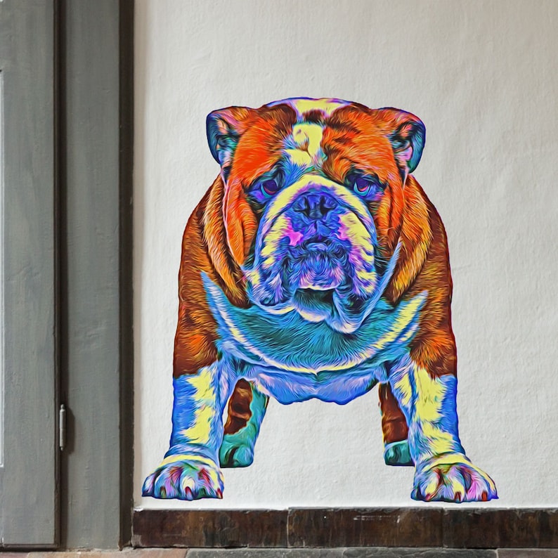 Bulldog Decal Colorful Peel & Stick Dog Wall Decal Etsy
