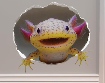 ZUZU - Sticker mural en vinyle axolotl sauvage - Illusion à effet 3D - Amovible et sûr en surface, fabriqué aux États-Unis