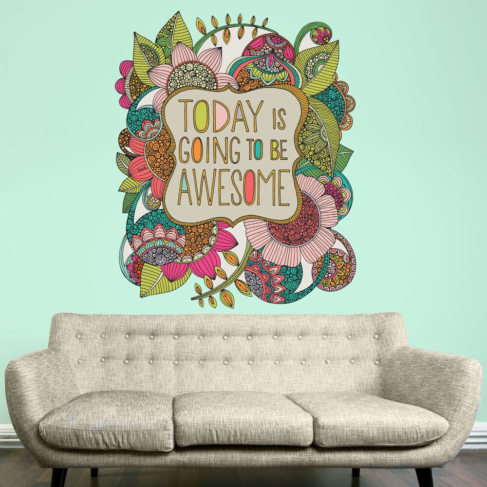 Floral Quote Art Wall Sticker Decal - Today Is Going To Be Awesome Par Valentina Harper