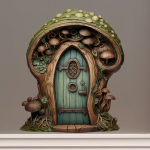 Puerta de hadas de setas verdes - Adhesivo de pared 3D para puerta de hadas