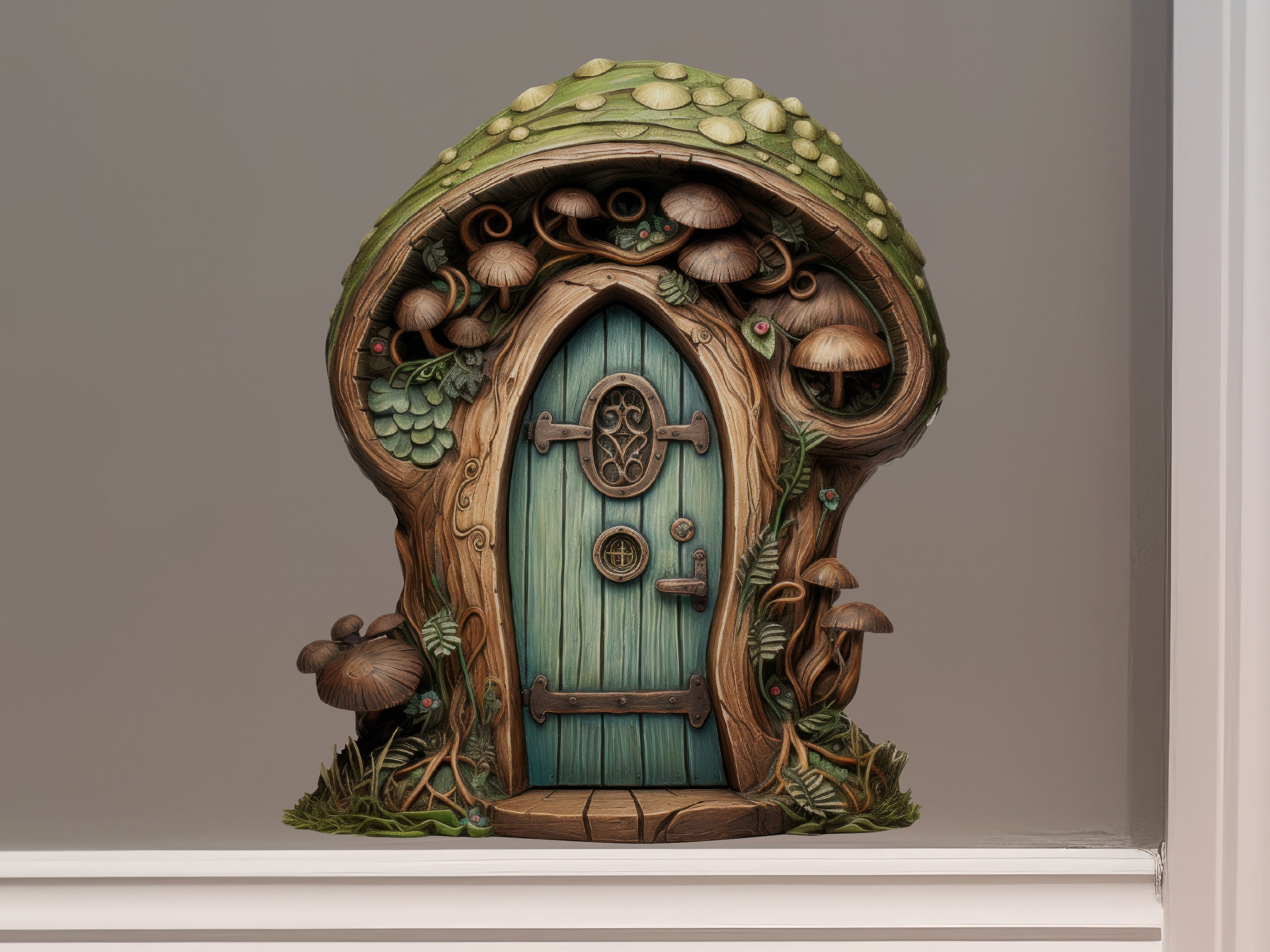 Green Mushroom Fairy Door Decal - Etsy