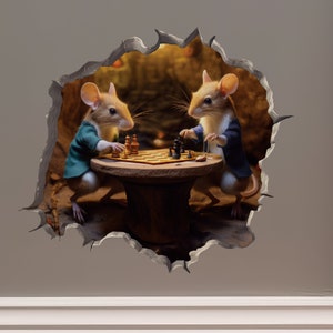 Chess Mouse in Mouse Hole Decal - Mouse Hole 3D Wall Sticker