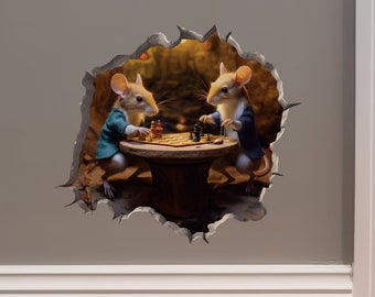 Chess Mouse in Mouse Hole Decal - Mouse Hole 3D Wall Sticker