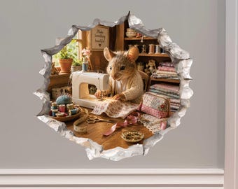 Sewing Seamstress Mouse Hole Decal by Wallington Mice