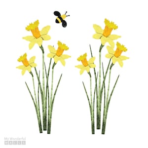 Daffodil Decals - Set of 6 Flower Stickers and Bee (114-stick-17)