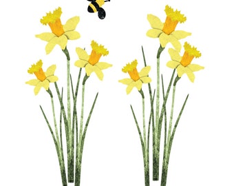 Daffodil Decals - Set of 6 Flower Stickers and Bee (114-stick-17)