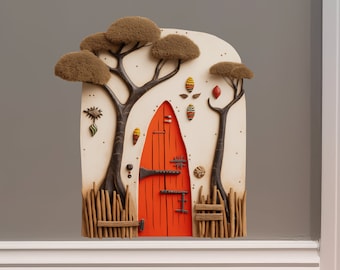 Décor de maison d'arbre de savane de village africain - Autocollant mural 3D de porte de fée