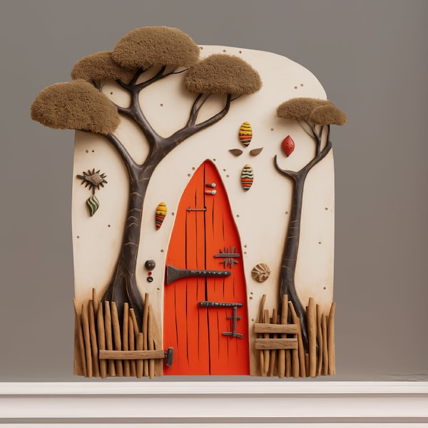 African Village Savannah Tree House Decor - Fairy Door 3D Wall Sticker