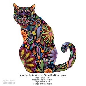 Sitting Cat Wall Sticker Repositionable Floral Cat Wall Decal image 2