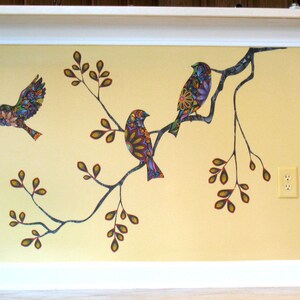 Tree Branch Decal and Bird Wall Decals in Colorful Mosaic Pattern - Etsy