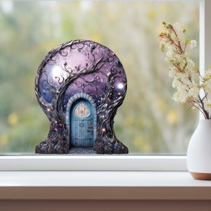 Starry Nebula Sky with Tree House Moon Decor Fairy Door 3D Wall Sticker image 5