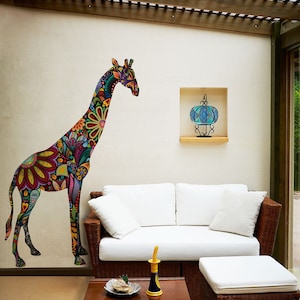 Giraffe Wall Decal - Kleurrijke Floral Giraffe Peel & Stick Wall Sticker