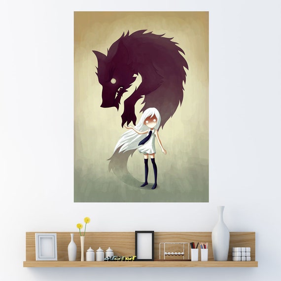 Anime Girl And Wolf Wall Sticker Decal Werewolf By Indre Bankauskaite
