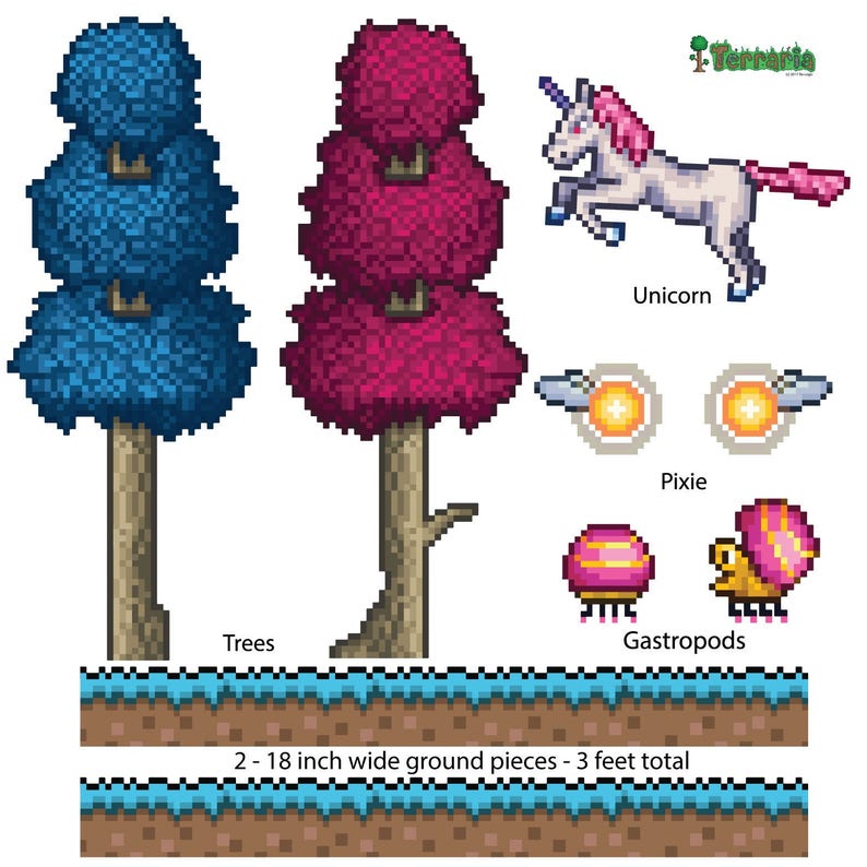 Terraria Hallow Biome Addon Wall Decal Set Terraria Gift Etsy