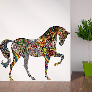 Horse Wall Decal in Flower Rainbow Design