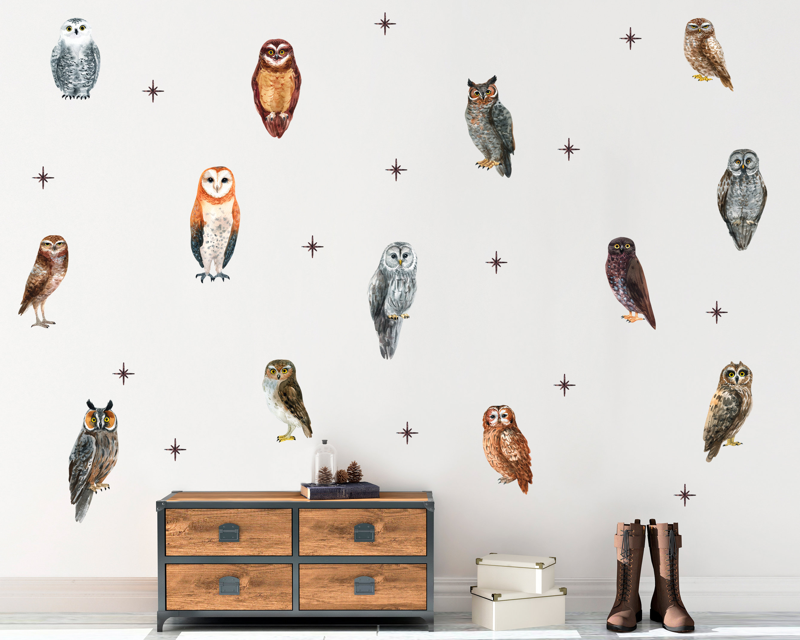 Owl Pattern Wall Decal Set - Faux Owl Wallpaper - Etsy