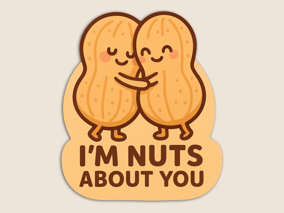 I'm Nuts About You – Cute Peanut Hug Pun Sticker – 4.8