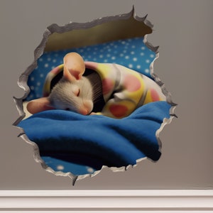 Sleeping Mouse in Mouse Hole Decal - Mouse Hole 3D Wall Sticker