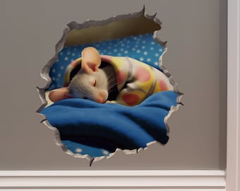 Sleeping Mouse in Mouse Hole Decal - Mouse Hole 3D Wall Sticker
