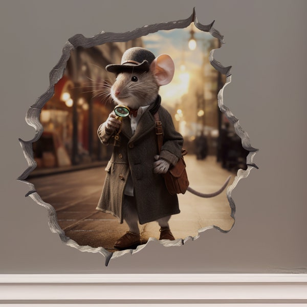 Detective Sherlock Holmes in Mouse Hole Decal - Mouse Hole 3D Wall Sticker