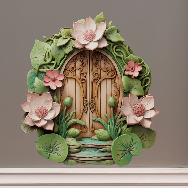 Green Lotus Garden House - Fairy Door 3D Wall Sticker