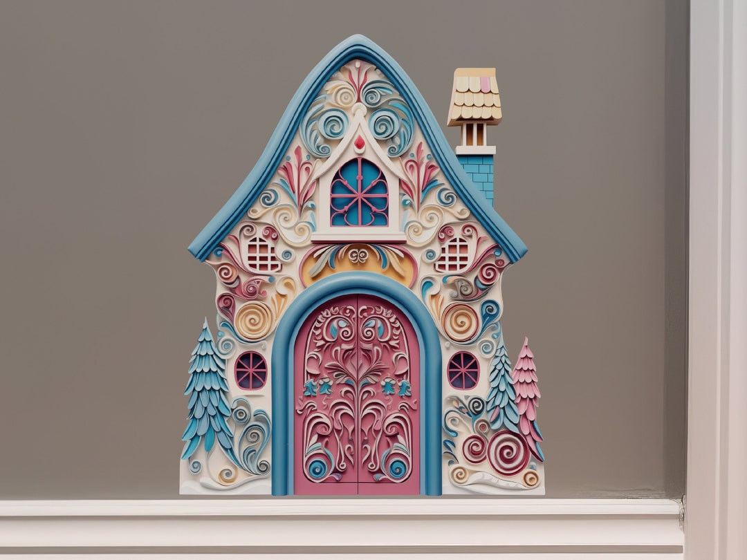 Fancy Blue and Pink House - Fairy Door 3D Wall Sticker - Etsy