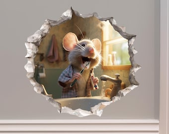 Teeth Brushing Mouse Hole Decal by Wallington Mice