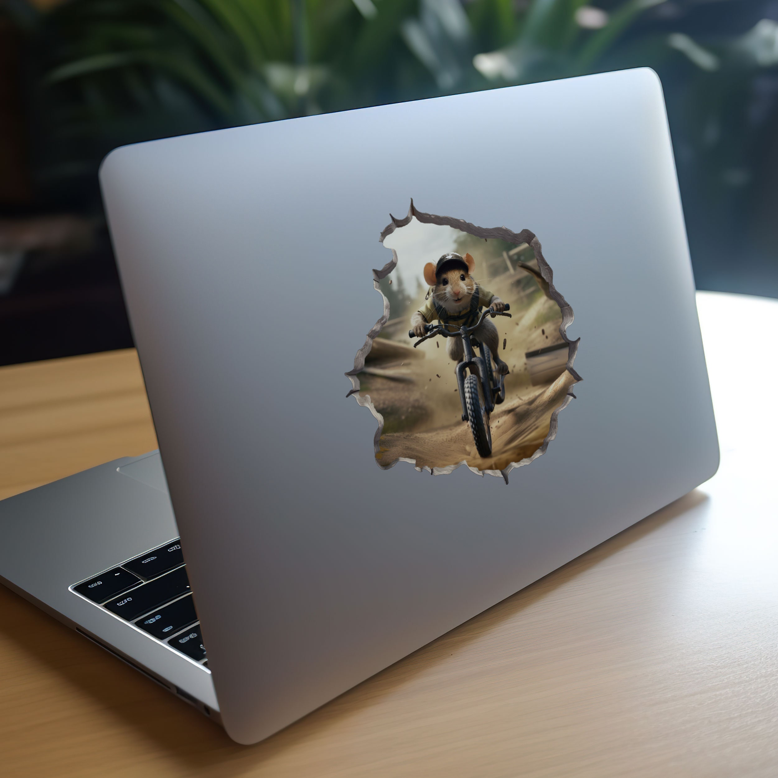 Mountain Biking Mouse Hole 3D Wall Sticker - Decal For Room, Laptop, Or Car