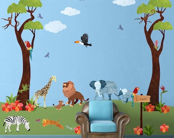 Jungle Tree and Safari Wall Sticker Decals for Nursery and Kid Room - JUMBO SET