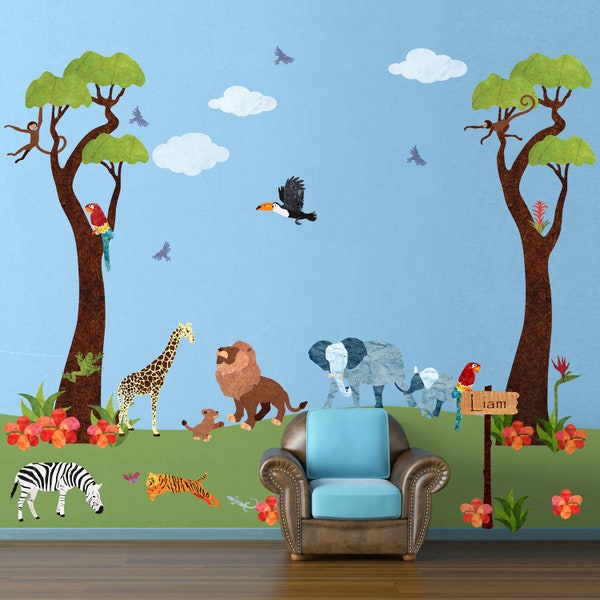 Jungle Tree and Safari Wall Sticker Decals for Nursery and Kid Room - JUMBO SET