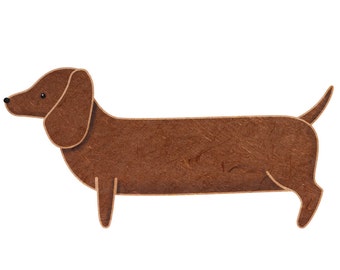 May include: A brown dachshund dog with a long body and short legs. The dog is standing on a white background.
