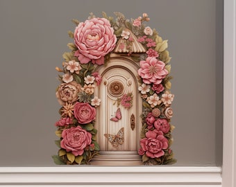 Peony Flower Garden House - Fairy Door 3D Wall Sticker