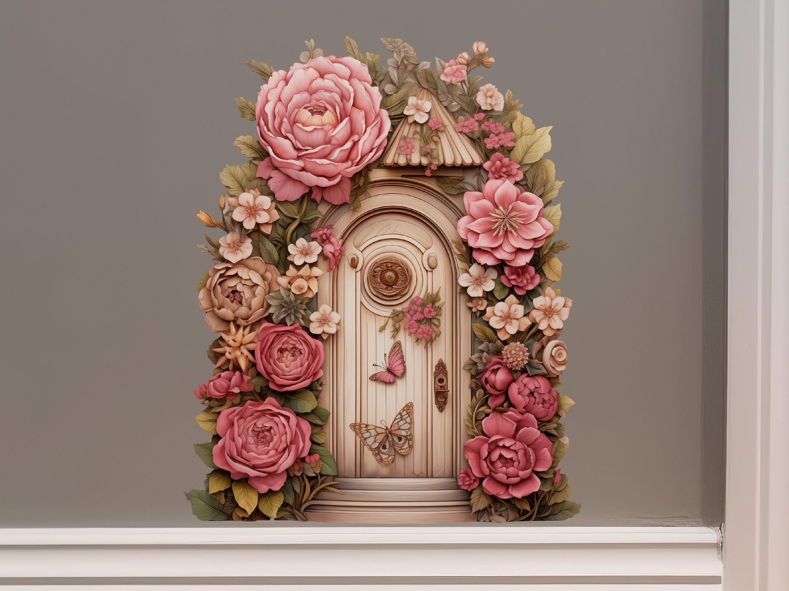 Peony Garden Fairy Door Decal - Etsy
