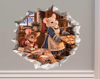 Christmas Cookie Baking Mouse Hole Decal - 3D Effect, Surface Safe & Removable - Made in USA by Wallington Mice