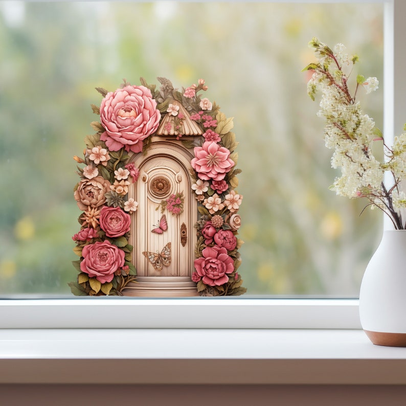 Peony Garden Fairy Door Decal - Etsy