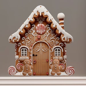 Christmas Village House Wall Sticker - Gingerbread House Decor with Peppermint Candy Cane