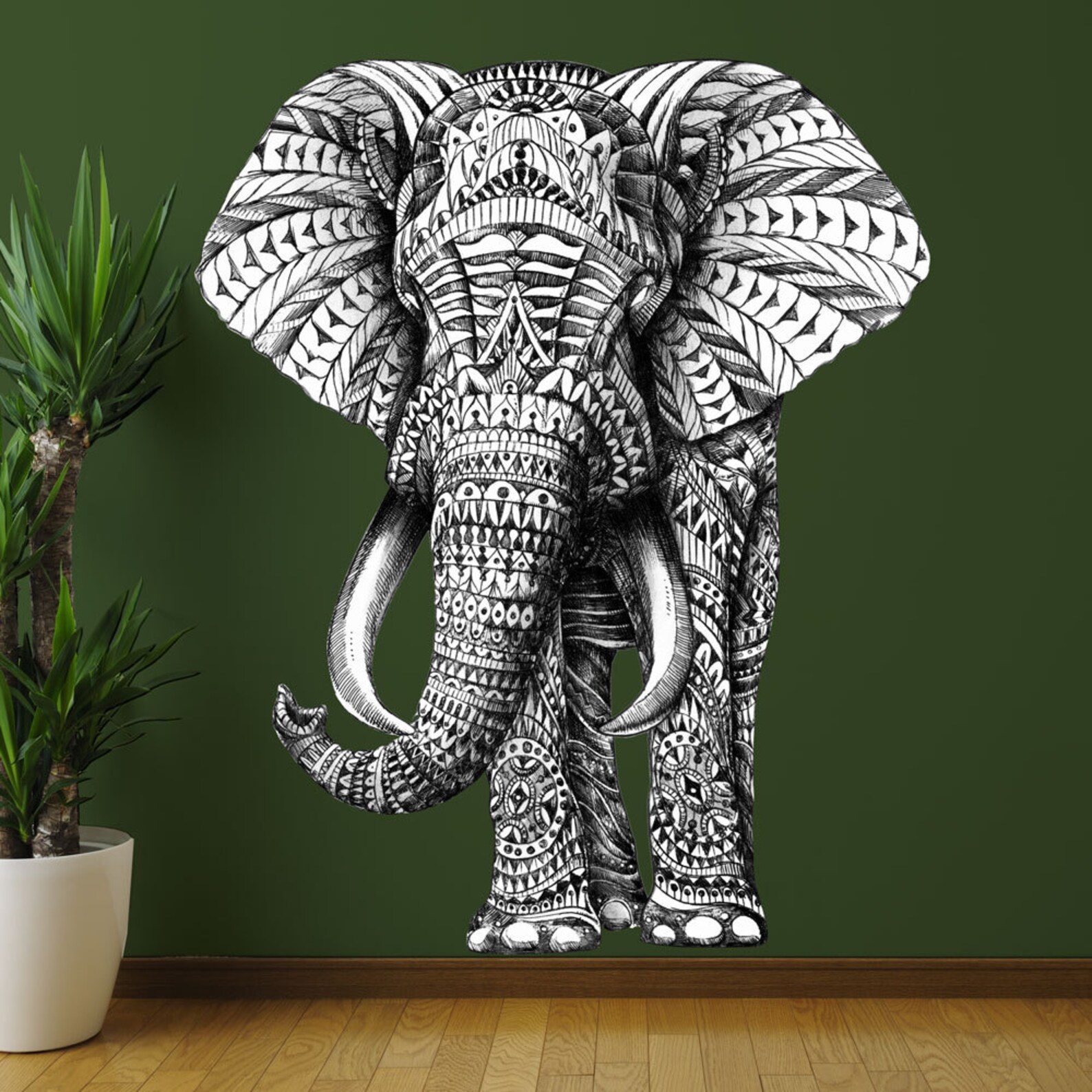 Elephant Wall Decal Black and White Elephant Art by BioWorkZ Etsy