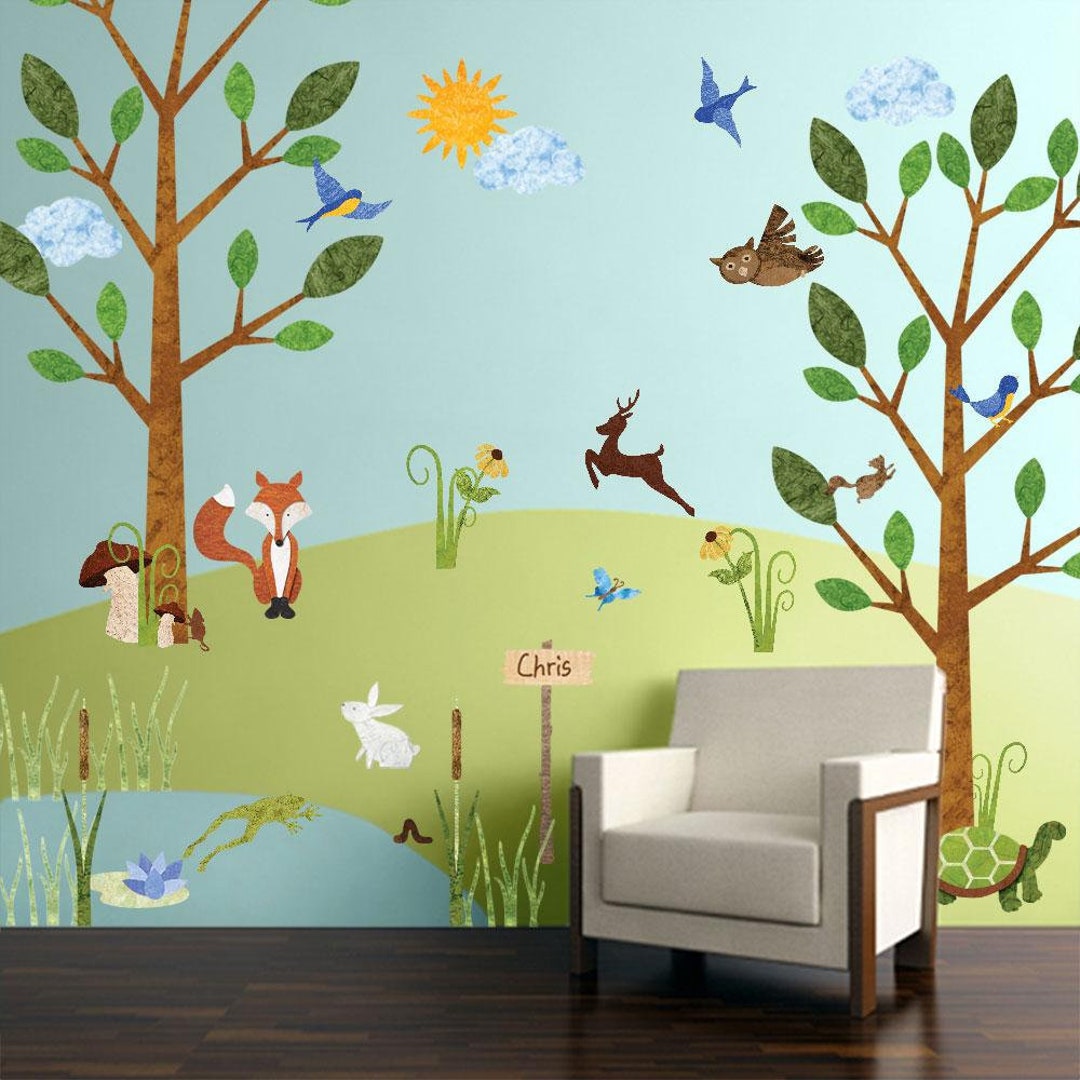 Forest Wall Decals for Nursery and Kids Room Woodland Stickers JUMBO