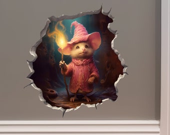 Wizard Mouse in Mouse Hole Decal - Mouse Hole 3D Wall Sticker