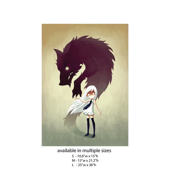 Anime Girl And Wolf Wall Sticker Decal Werewolf By Indre Bankauskaite