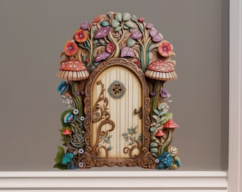 Sticker pour porte Fée, flore et champignons