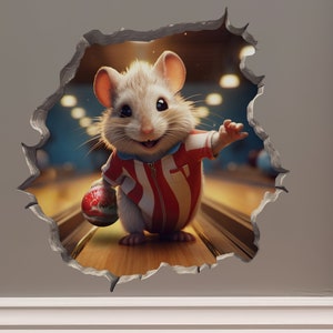 Bowling Mouse in Mouse Hole Decal - Mouse Hole 3D Wall Sticker