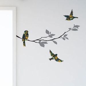 Birds and Tree Branch Wall Decal Set, Floral Harvest Pattern - Etsy
