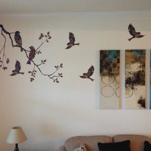 Tree Branch Decal and Bird Wall Decals in Colorful Mosaic Pattern - Etsy
