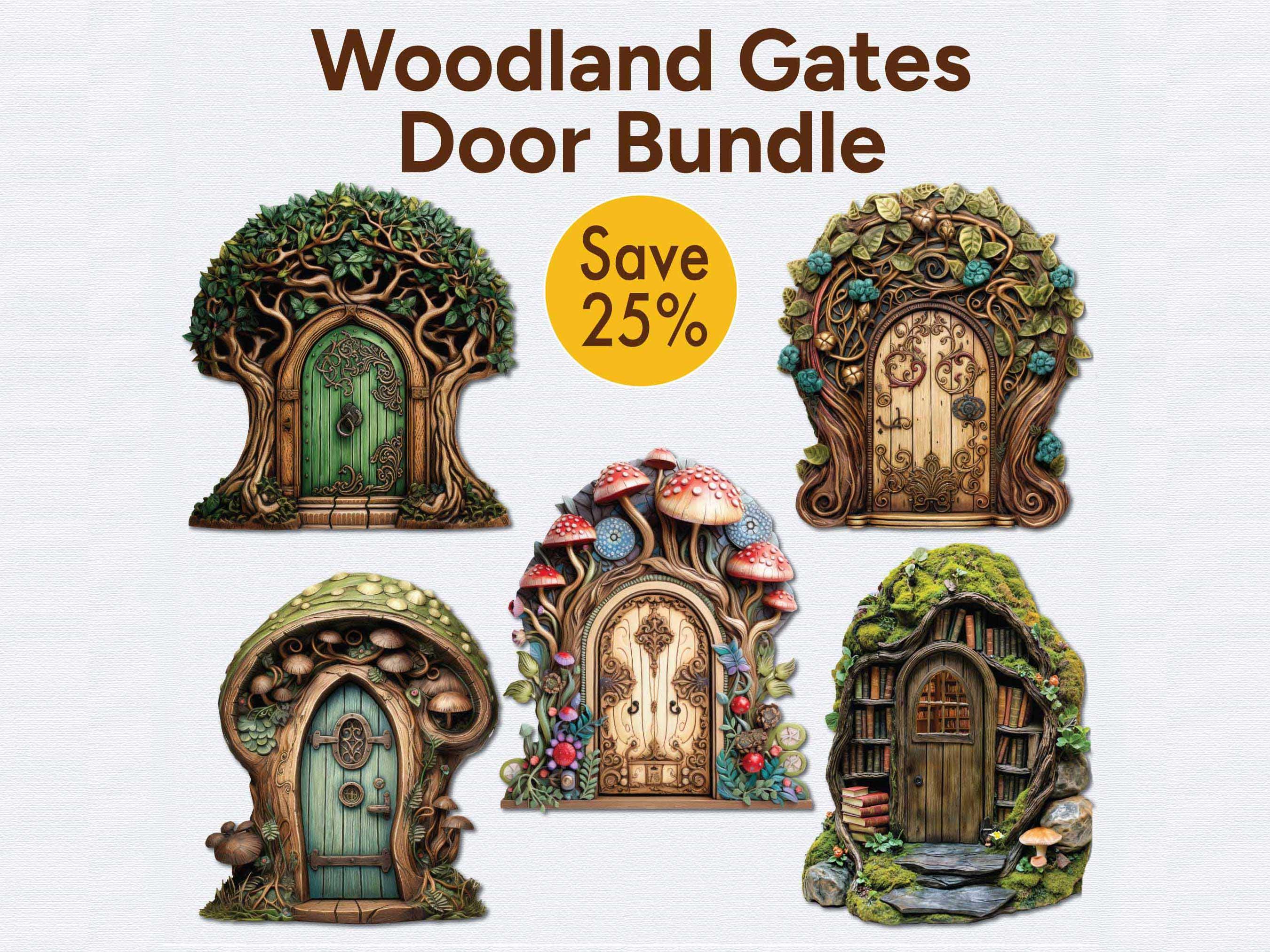 Woodland Gates Fairy Door Decal 5-pack Bundle - 3d-effect Illusion ...
