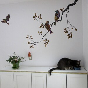 Tree Branch Decal and Bird Wall Decals in Colorful Mosaic Pattern - Etsy