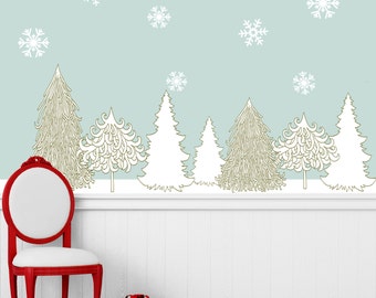 Winter Wonderland Decal Set - Holiday Wall Decor Stickers - Tree Decals - Snowflake Stickers
