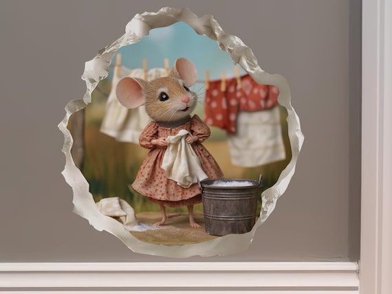 Laundry Mouse Wall Sticker - Peel & Stick Cottagecore Decal For Laundry Room (4.4" X 4.5") - View #2
